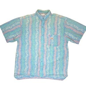 Vintage Gotcha Short Sleeve Faded Reverse Blue Casual Button Down Shirt Sz Lg